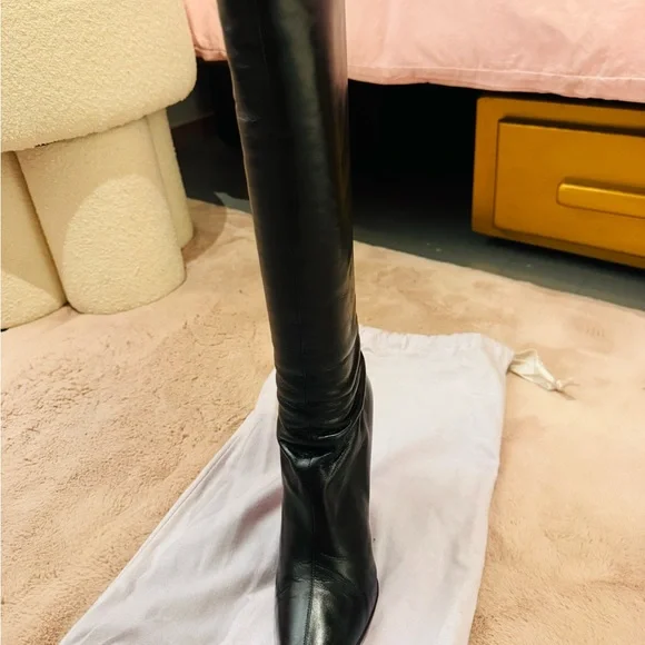 Jimmy Choo Black Pointed-Toe Knee-High Stiletto Boots - Picture 2 of 7